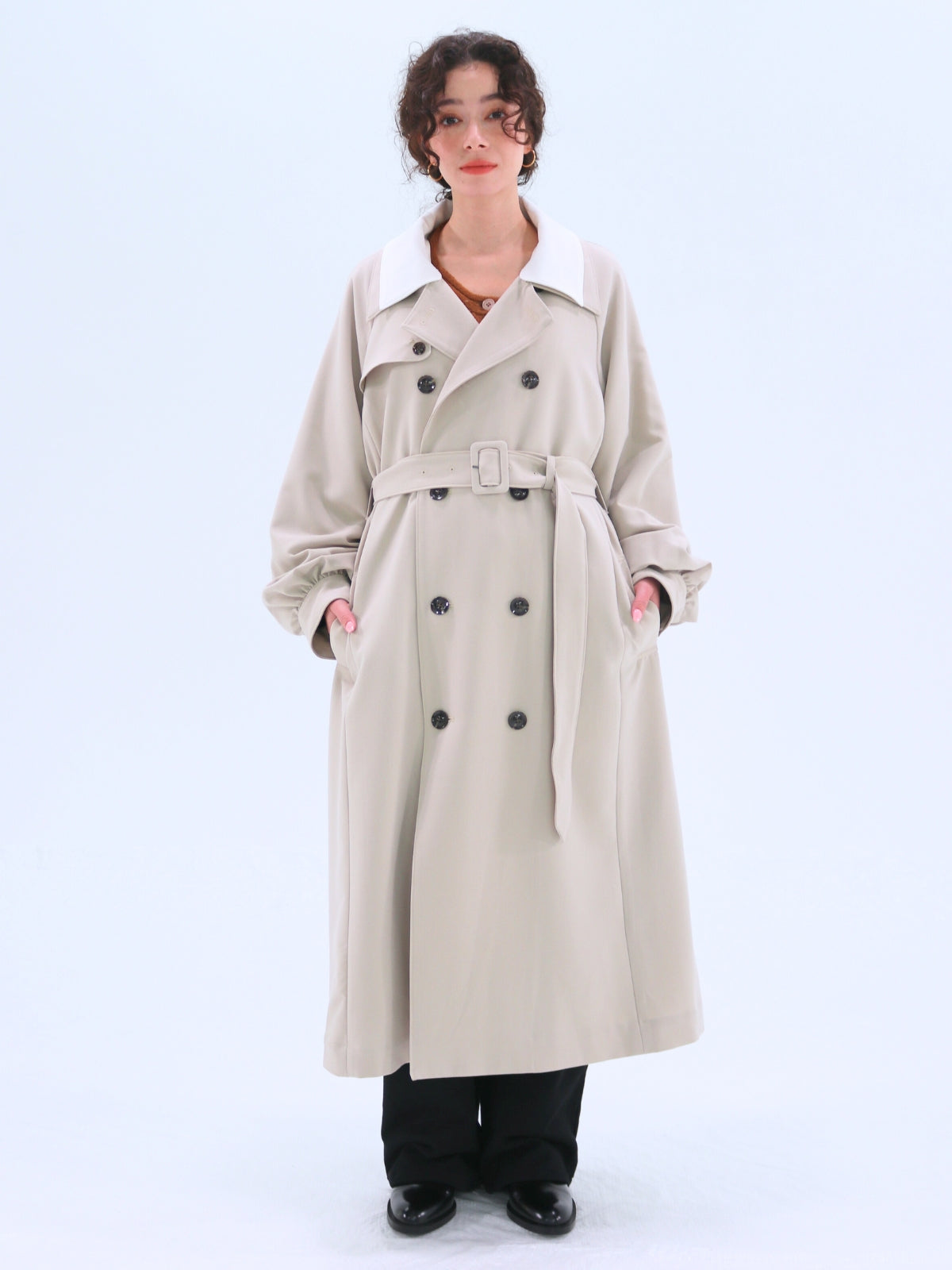 Double-Collar Long Trench Coat