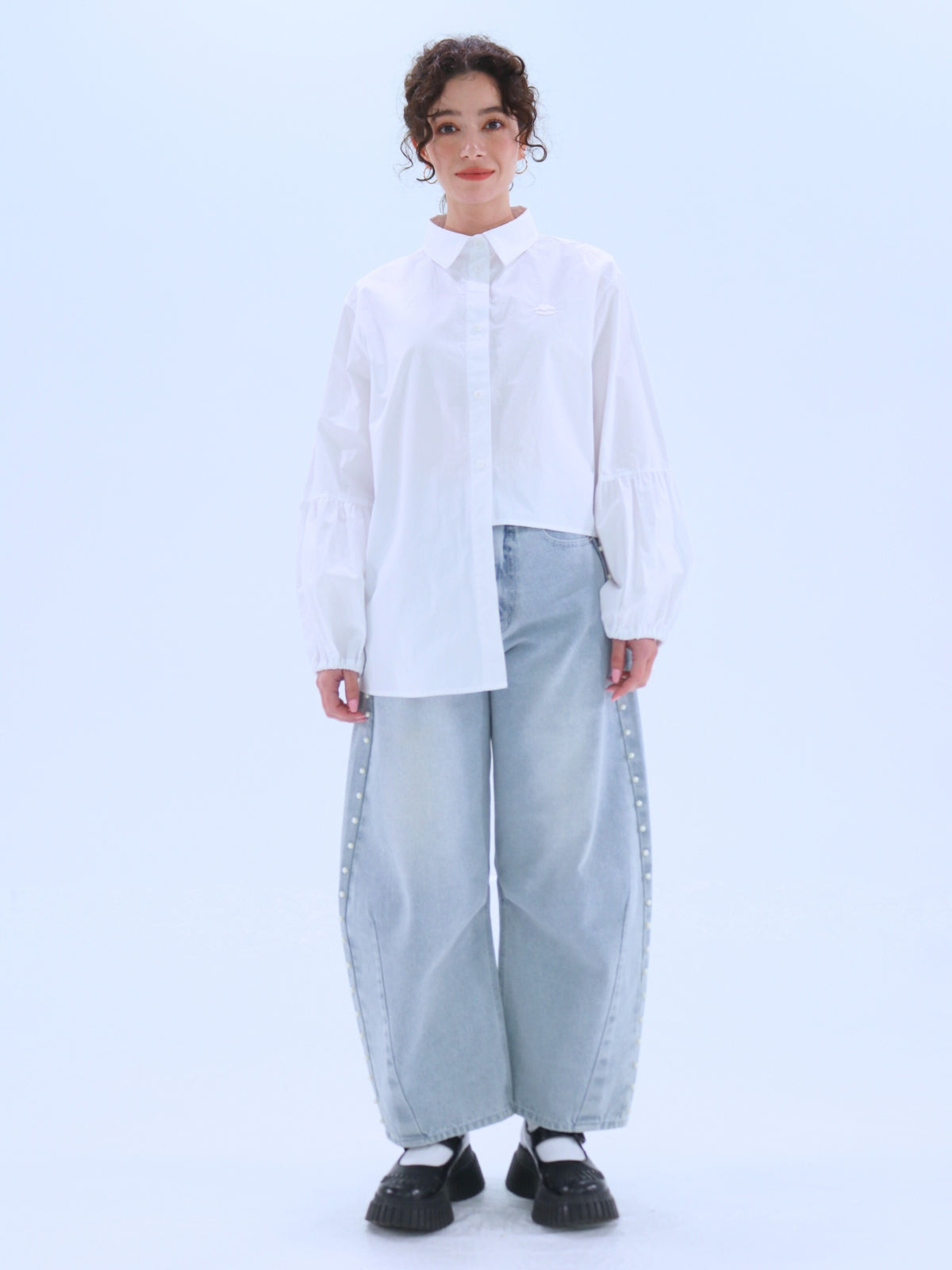 Balloon Sleeve Asymmetrical Blouse