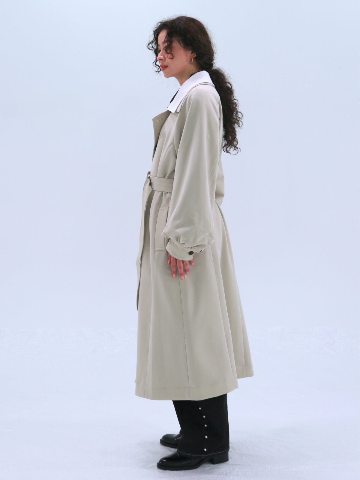 Double-Collar Long Trench Coat