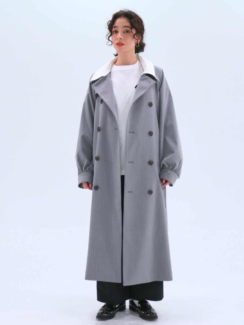 Double-Collar Long Trench Coat