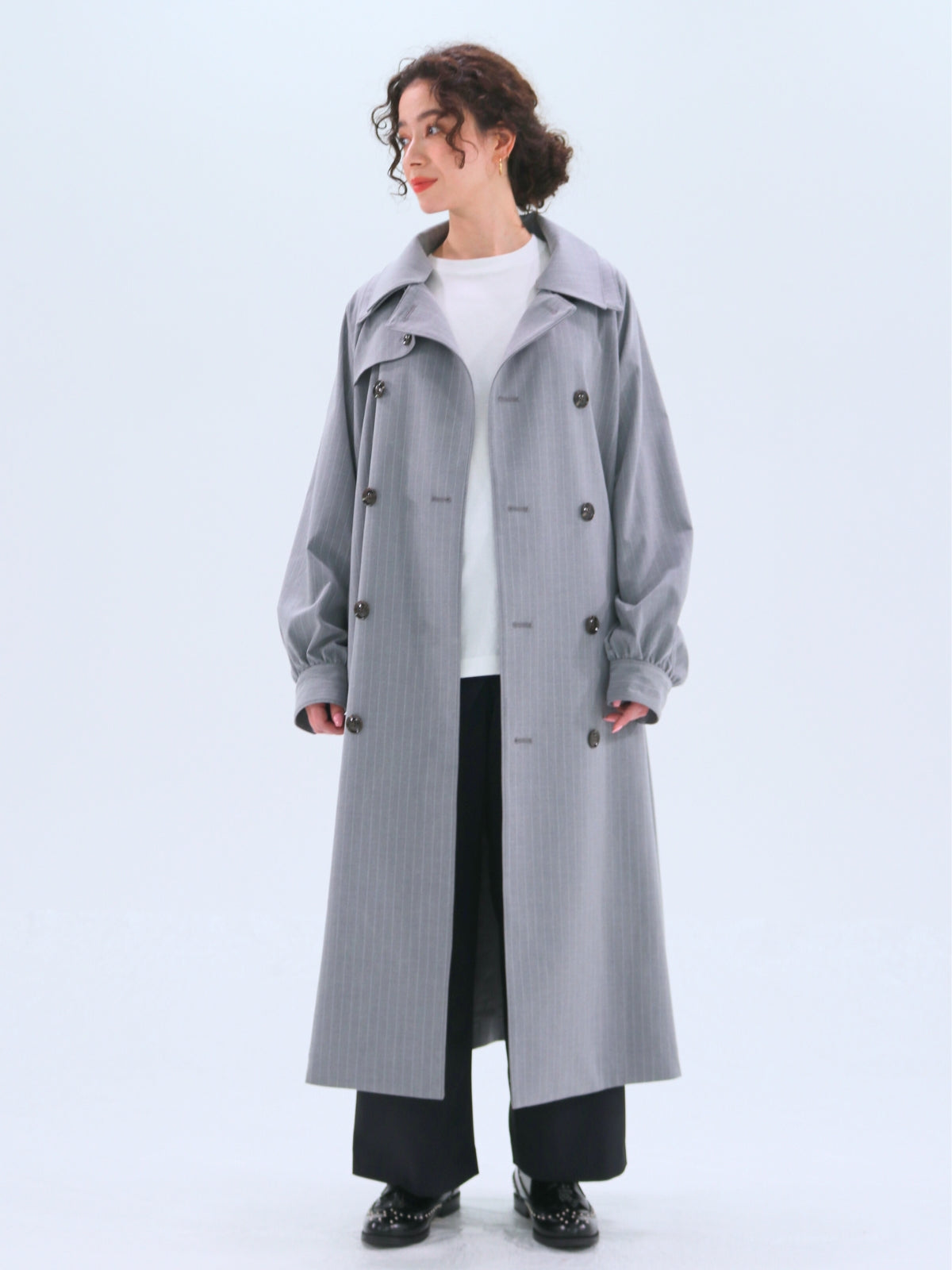 Double-Collar Long Trench Coat