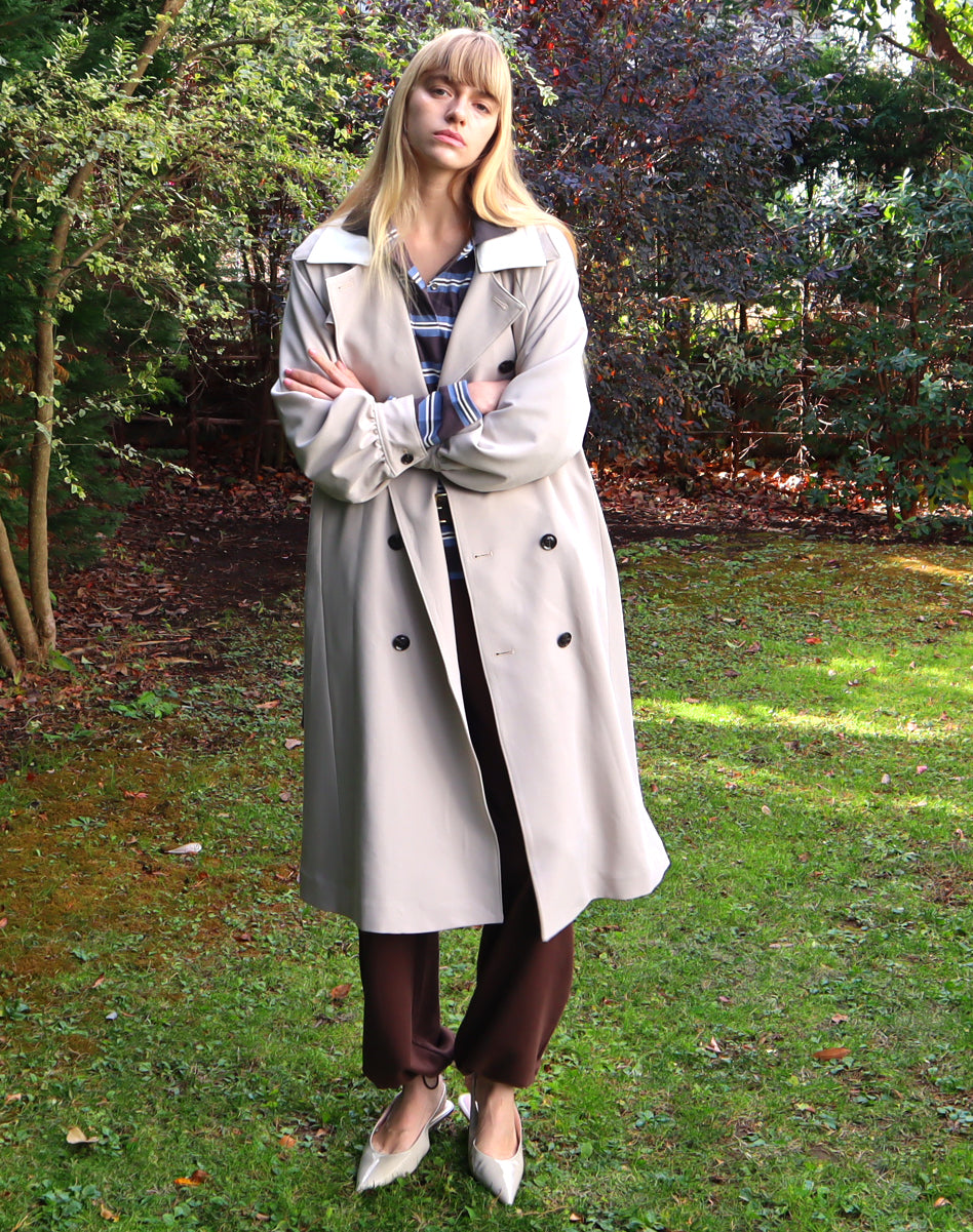 Double-Collar Long Trench Coat