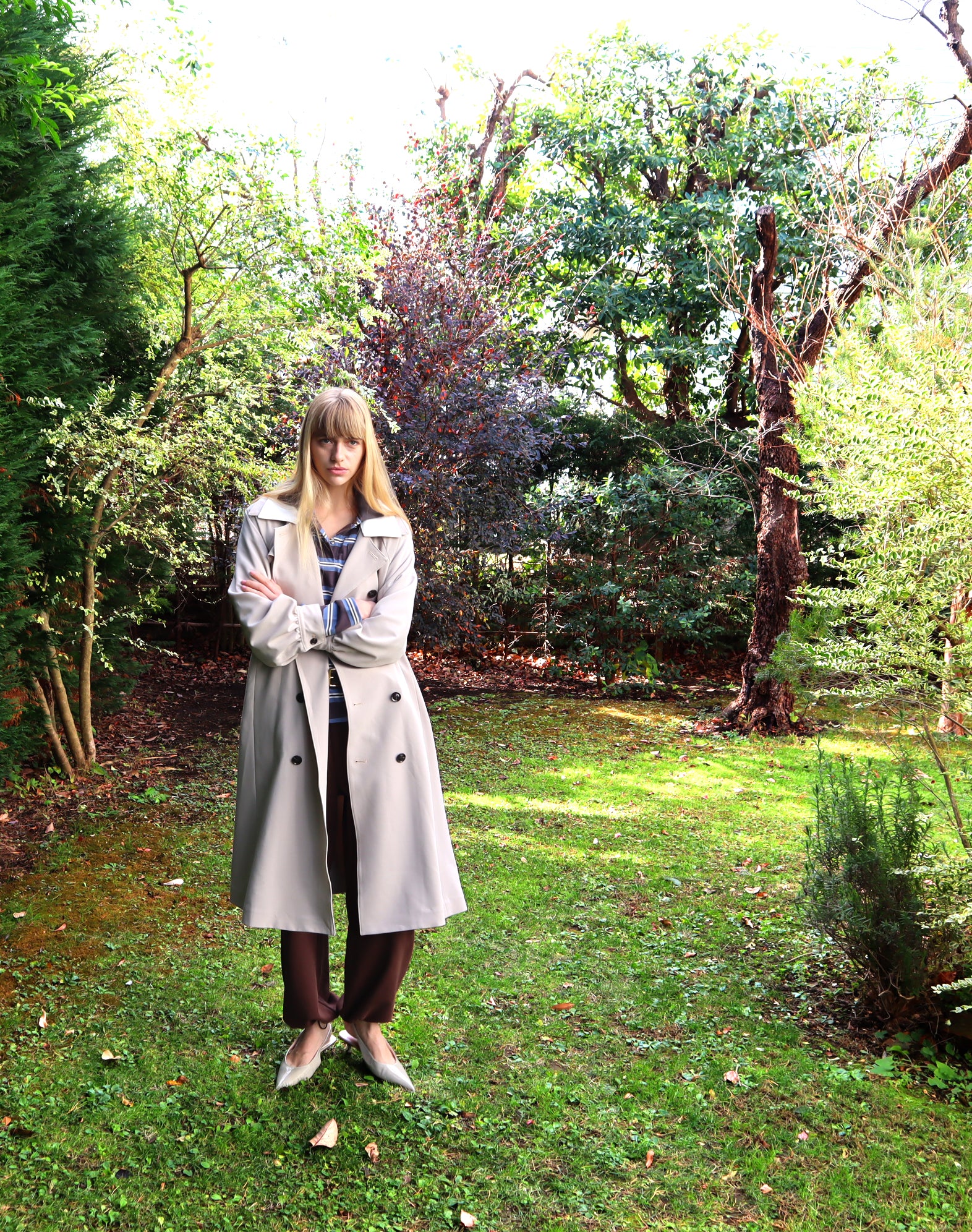 Double-Collar Long Trench Coat